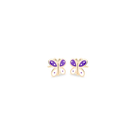 Pendientes Eles Mariposa Oro y Esmalte Lila y blanco Bebé 69AP 72/LB