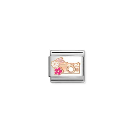 Composable Classic SIMBOLOS en acero, esmalte y 9 kt Camara con Flores