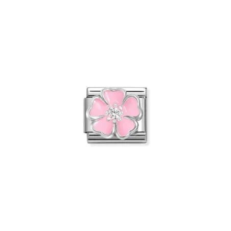 Composable Classic CL SIMBOLOS acero, esmalte, Cubic zirc.y plata 925 Flor de Melocoton BLANCO