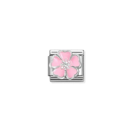 Composable Classic CL SIMBOLOS acero, esmalte, Cubic zirc.y plata 925 Flor de Melocoton BLANCO