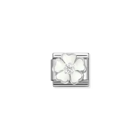 Composable Classic CL SIMBOLOS acero, esmalte, Cubic zirc.y plata 925 Flor de Melocoton Blanco BLANC