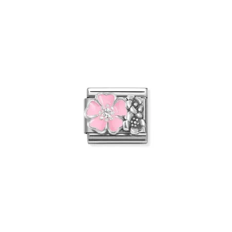 Composable CL SIMBOLOS OX. en acero, esmalte, circonitas y plata 925 Flor ROSA con Flores