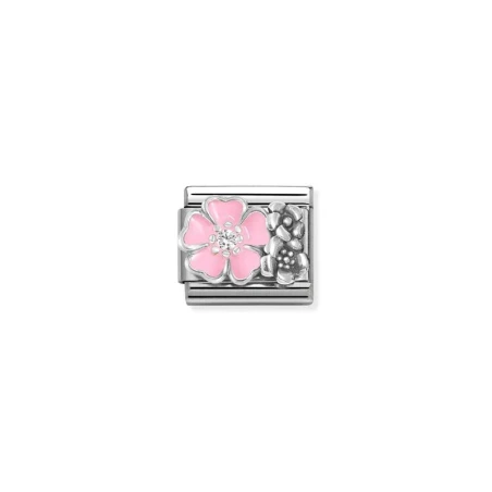 Composable CL SIMBOLOS OX. en acero, esmalte, circonitas y plata 925 Flor ROSA con Flores