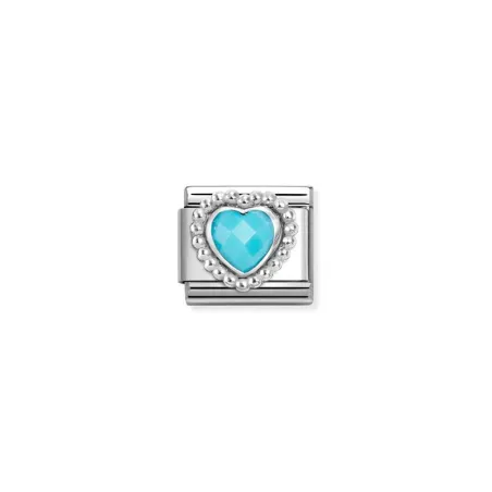 Composable PIEDRAS FACETADAS en acero con MOLETEADO CORAZON PUNTITOS plata 925 TURQUESA