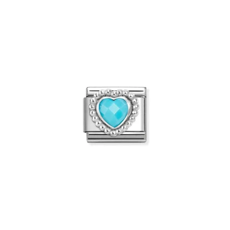 Composable PIEDRAS FACETADAS en acero con MOLETEADO CORAZON PUNTITOS plata 925 TURQUESA