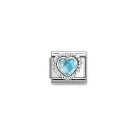 Composable CL CZ FACETADAS en acero con MOLETEADO CORAZON PUNTITOS plata 925 CELESTE