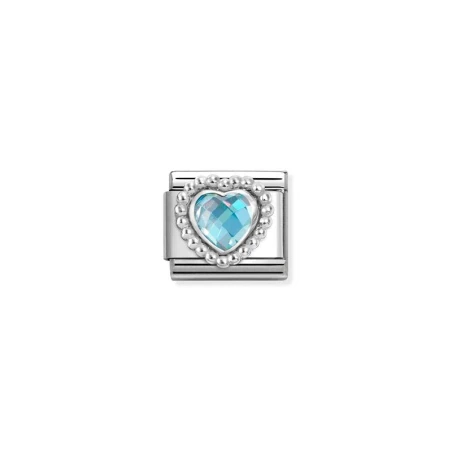 Composable CL CZ FACETADAS en acero con MOLETEADO CORAZON PUNTITOS plata 925 CELESTE