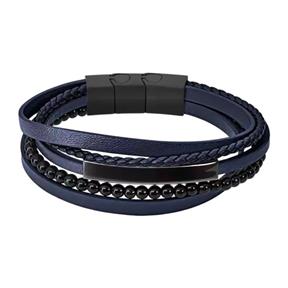 Pulsera Lotus Style Piel Azul y Acero Inoxidable Negro Hombre LS2144-2/2