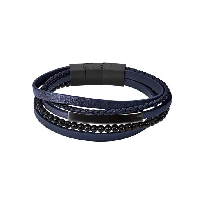 Pulsera Lotus Style Piel Azul y Acero Inoxidable Negro Hombre LS2144-2/2