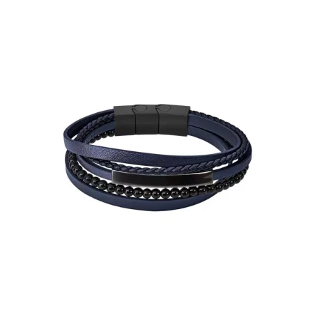 Pulsera Lotus Style Piel Azul y Acero Inoxidable Negro Hombre LS2144-2/2