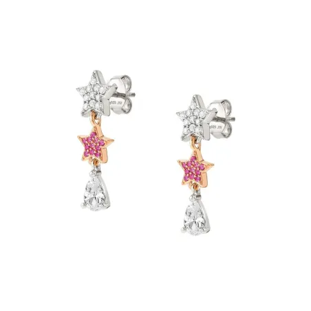 Pendientes Nomination Lucentissima Estrellas Plata y Baño Oro Rosa Circonitas Fucsia y Blancas Gota 240712/033