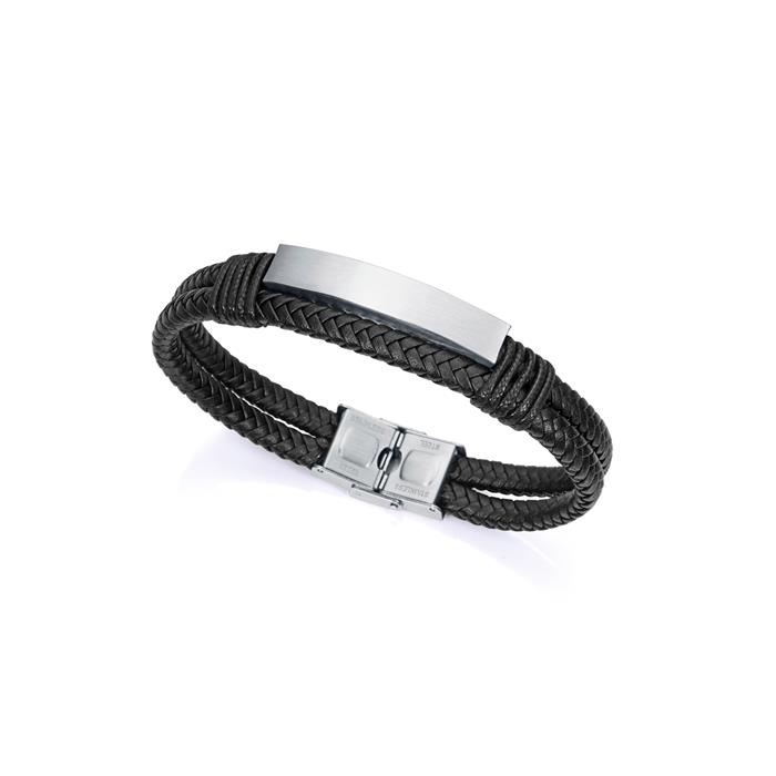 Pulsera Viceroy Fashion Magnum Cuero Negro Trenzado y Acero Inoxidable 15145P01010