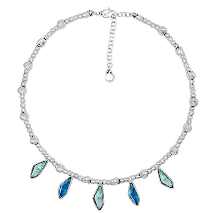 Collar Ciclón Lipno Bolitas Baño Plata y Cristales Murano Turquesa y Azul 241815-36