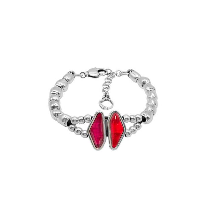 Pulsera Ciclón Orlik Baño Plata y Cristales Murano Rosa 241116-09-0