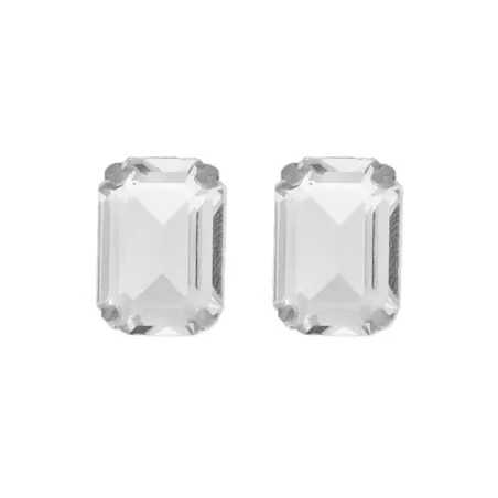Pendientes Victoria Cruz Rectángulo Plata Baño Rodio y Cristal Blanco A4341-07HT