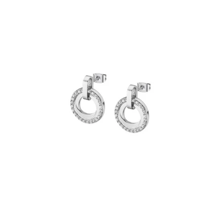 Pendientes Lotus Style Doble Círculo Colgante Acero Inoxidable y Circonitas Blancas LS2176-4/1