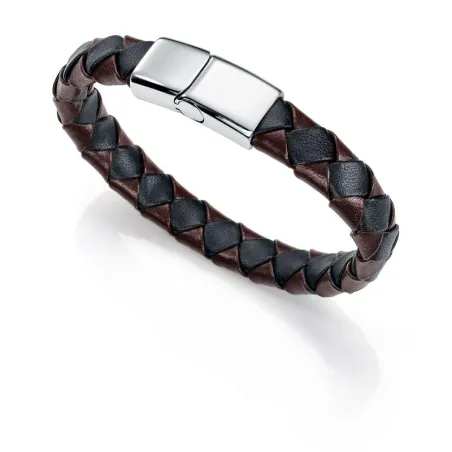 PULSERA ACERO Y PIEL NEGRA Y MARRÓN SR FASHION