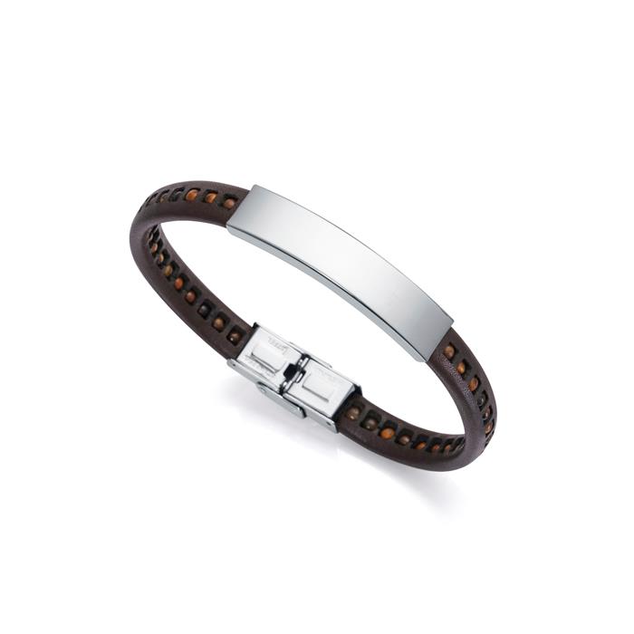 Pulsera Viceroy Fashion Beat Piel Marrón, Placa Acero Inoxidable y Piedras Ojo de Tigre 14004P01011