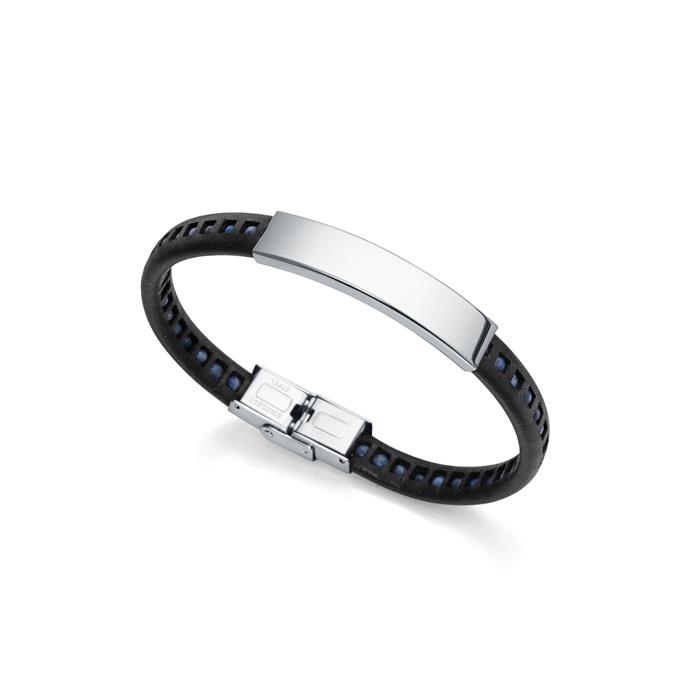 Pulsera Viceroy Fashion Beat Piel Negro, Placa Acero Inoxidable y Piedras Sodalita 14004P01010