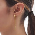 Pendientes Victoria Cruz Rectángulo y Cadena Barbada Plata Baño Oro A4810-DT