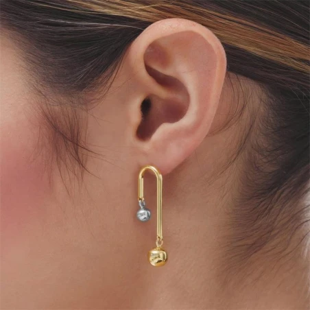 Pendientes Victoria Cruz U Plata Baño Oro y Esferas Bicolor A4825-BT