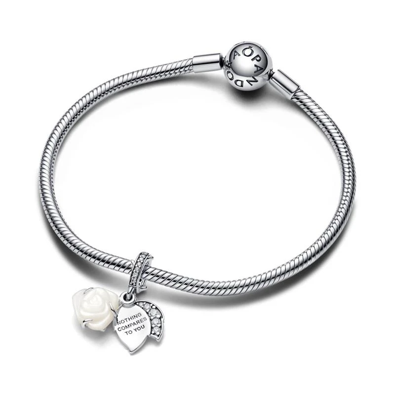 Charm Colgante Doble Pandora Rosa Blanca Floreciendo 793200C01