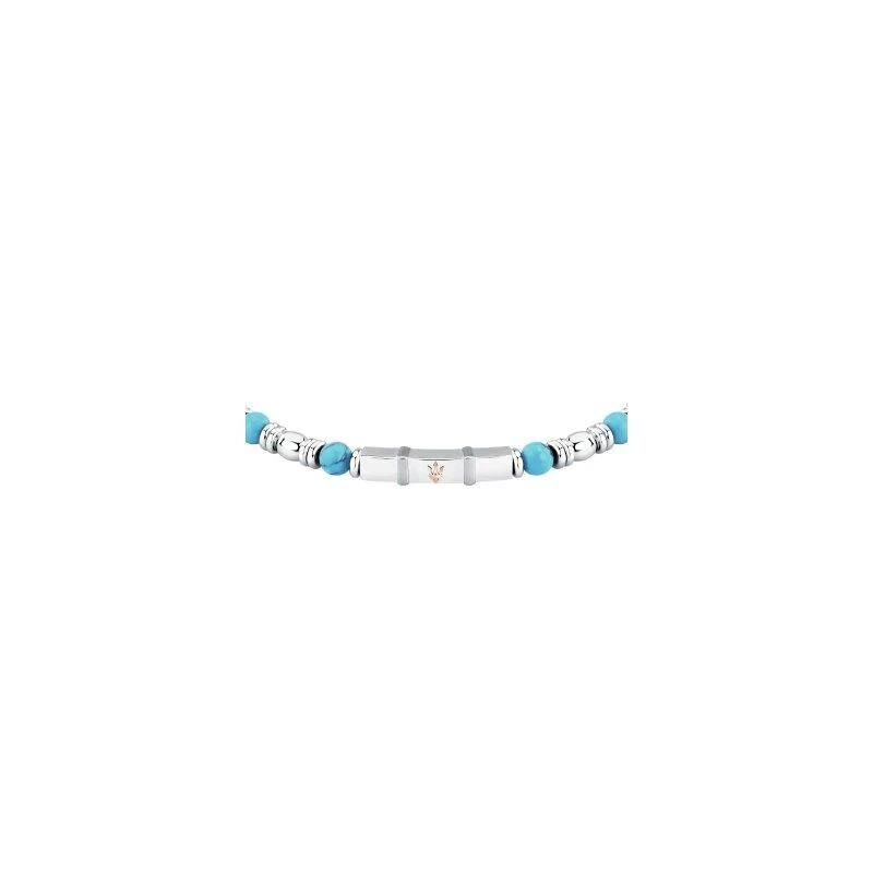 Pulsera Maserati Iconic Acero Inoxidable Plateado y Piedras Turquesa Hombre JM324AVD44