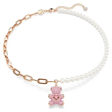 Collar Swarovski Teddy Baño Rosado, Perlas y Osito Rosa 5669166