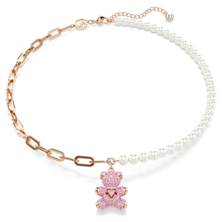 Collar Swarovski Teddy Baño Rosado, Perlas y Osito Rosa 5669166
