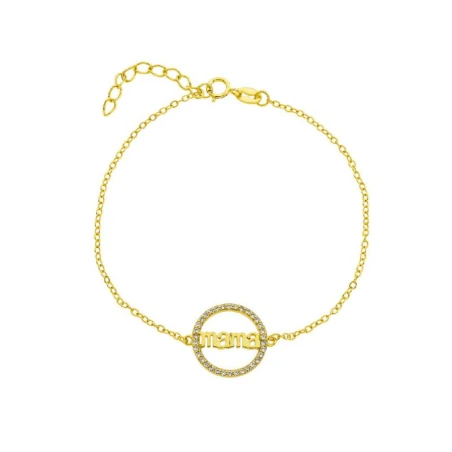 Pulsera Mamá Plata Baño Oro y Círculo Circonitas blancas PR-B029HB