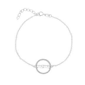 Pulsera Mamá Plata Baño Rodio y Círculo Circonitas blancas PR-B029BB