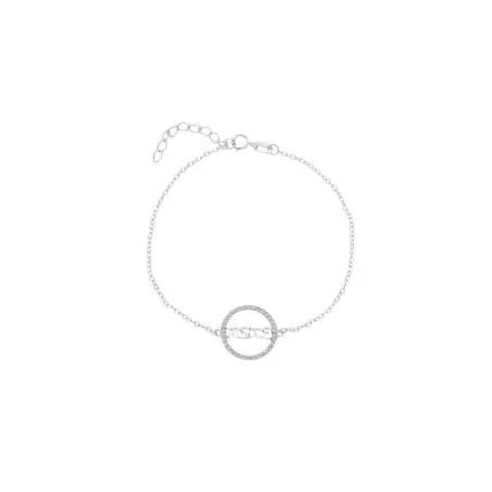 Pulsera Mamá Plata Baño Rodio y Círculo Circonitas blancas PR-B029BB