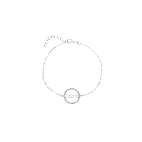 Pulsera Mamá Plata Baño Rodio y Círculo Circonitas blancas PR-B029BB
