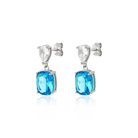 Pendientes Colgantes Plata Baño Rodio y Circonitas Blanca y Azul PPR-E509BC