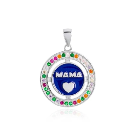 Colgante Plata Mamá Esmalte Azul y Circonitas Multicolor CR-118BC