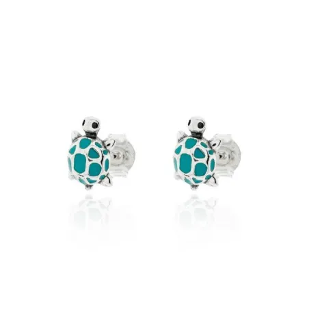 Pendientes Tortugas Plata Baño Rodio y Esmalte Turquesa PPR-819