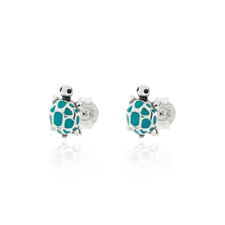 Pendientes Tortugas Plata Baño Rodio y Esmalte Turquesa PPR-819