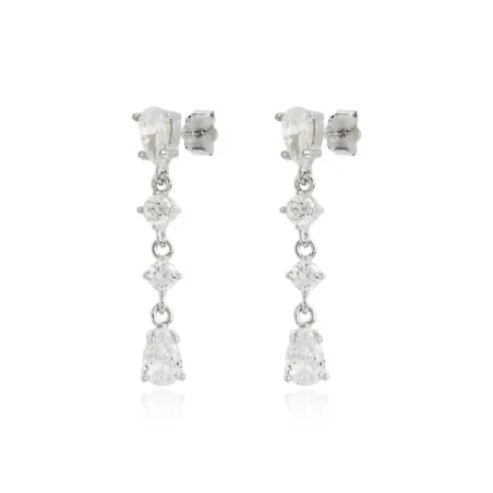 Pendientes Colgantes Plata Baño Rodio y Circonitas Blancas PPR-E464BB