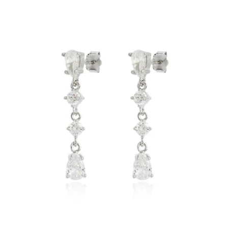 Pendientes Colgantes Plata Baño Rodio y Circonitas Blancas PPR-E464BB
