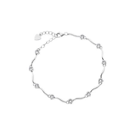 Pulsera Barritas Curvadas Plata Baño Rodio y Chatones Circonitas Transparentes PR-5/137