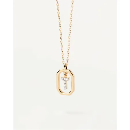 Gargantilla PdPaola Letters Plata Baño Oro  y Circonitas Letra T CO01-531-U