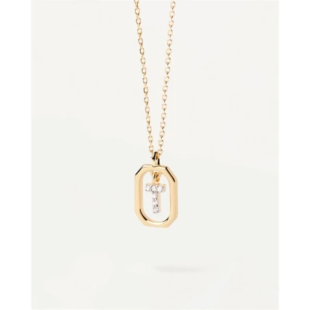 Gargantilla PdPaola Letters Plata Baño Oro y Circonitas Letra T CO01-531-U