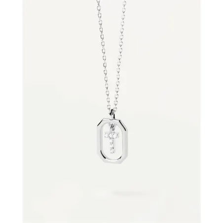 Gargantilla PdPaola Letters Plata Baño Rodio  y Circonitas Letra T CO02-531-U