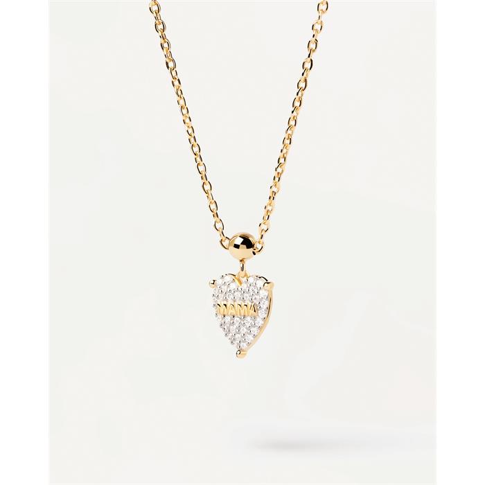 Charm Colgante PdPaola Corazón MAMÁ Plata Baño Oro y Circonitas Blancas CH01-076-U