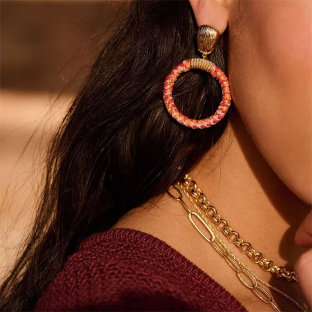 Pendientes Colgantes Agatha Paris Rafia Aro Rosa y Baño Oro 02380579-315-TU