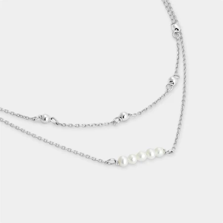 Doble Gargantilla Itemporality Plata Baño Rodio Bolitas y Perlas SNL-101-137-UU