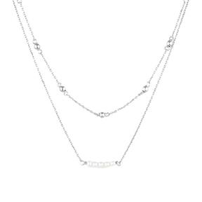 Doble Gargantilla Itemporality Plata Baño Rodio Bolitas y Perlas SNL-101-137-UU