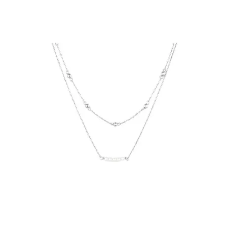 Doble Gargantilla Itemporality Plata Baño Rodio Bolitas y Perlas SNL-101-137-UU