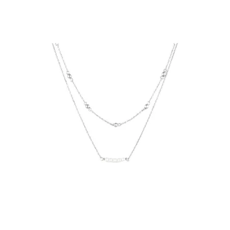 Doble Gargantilla Itemporality Plata Baño Rodio Bolitas y Perlas SNL-101-137-UU