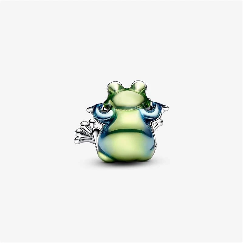 Frog sterling silver charm with transparent blue and green enamel